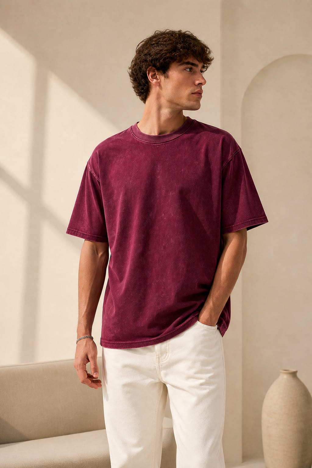 Maroon Acid Wash Oversized T-Shirt